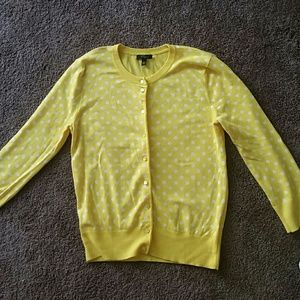 Yellow and white polka dot cardigan